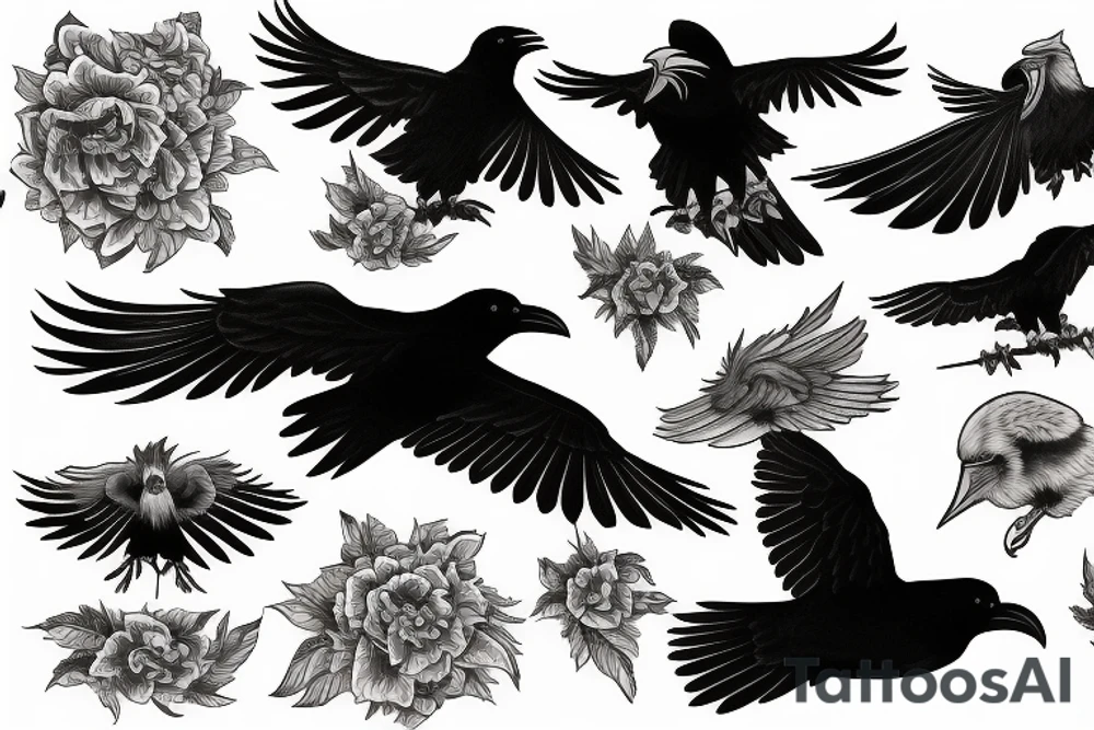 Flying raven tattoo idea