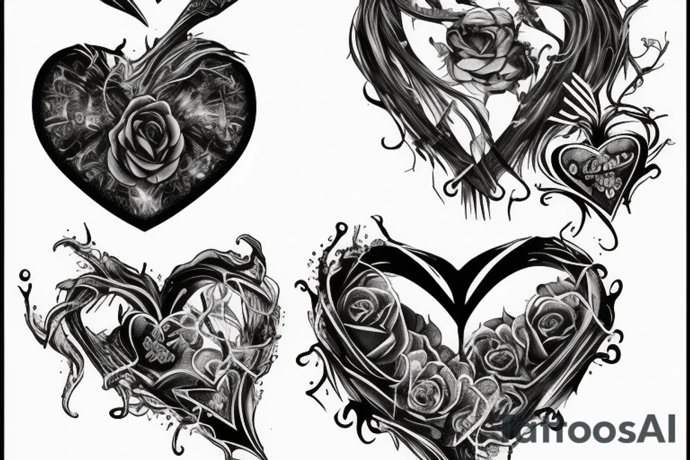 Heart with daggers and pain tattoo idea