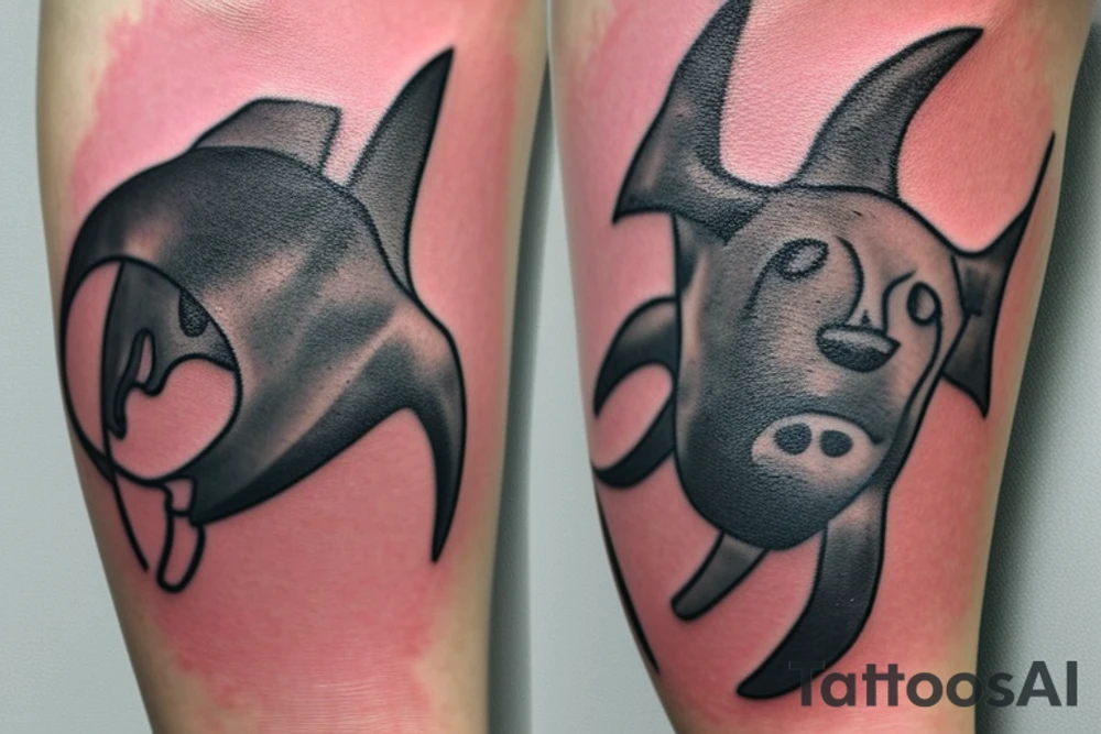 Dog with a number 10 jersey holding a mace and cheese while riding a manta ray tattoo idea