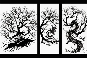samurai waiting under the tree and japan dragon tattoo idea