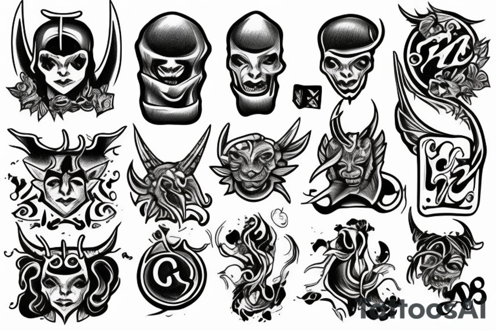 2 dice with one being a devil and one being an angel tattoo idea