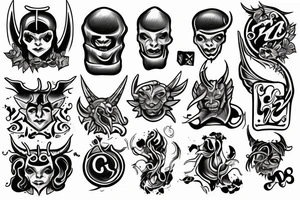 2 dice with one being a devil and one being an angel tattoo idea