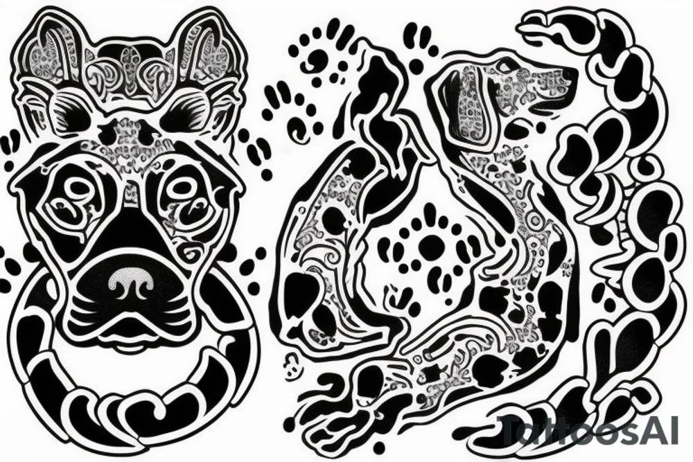 smoking dog with 8 paws tattoo idea