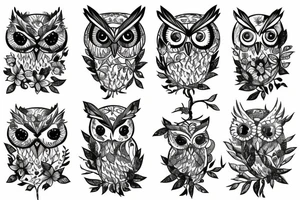 Owl in a forest with flowers trees, and tattoo idea