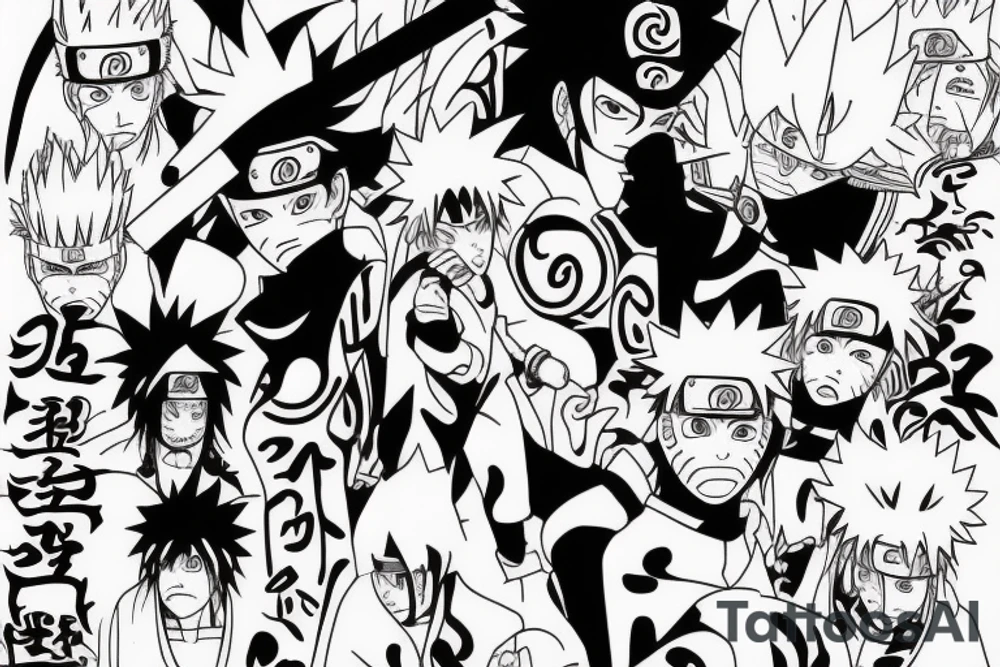 naruto inside kurama with omega sign and demon slayer sword tattoo idea