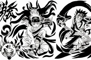 naruto inside kurama with omega sign and demon slayer sword tattoo idea