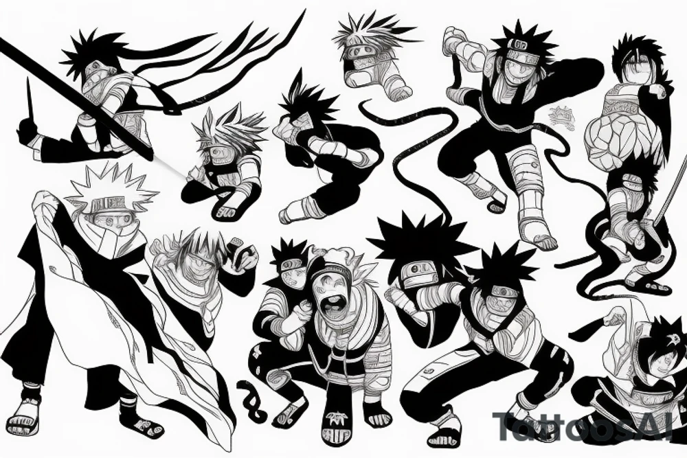 naruto inside kurama surrounded by
 omega and demon slayer sword tattoo idea
