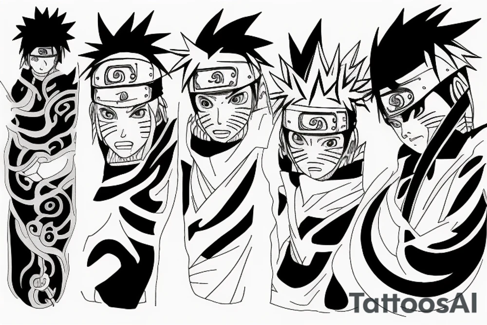 naruto inside kurama surrounded by
 omega and demon slayer sword tattoo idea