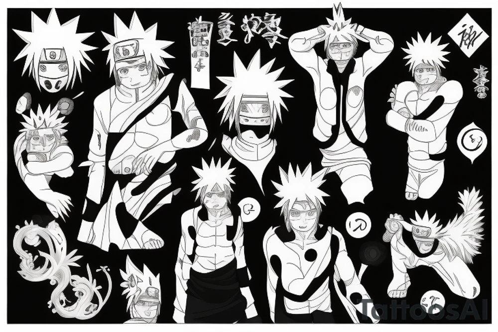 naruto inside kurama surrounded by
 omega sign tattoo idea