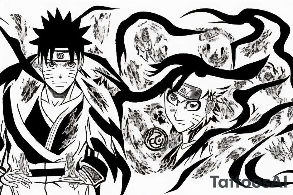 naruto inside kurama surrounded by
 omega sign tattoo idea