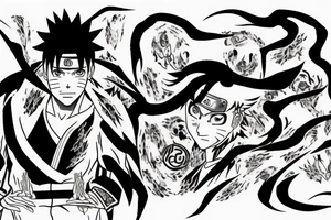 naruto inside kurama surrounded by
 omega sign tattoo idea
