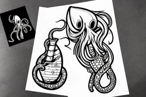 Squid sinking a sailing ship holding a negroni in his tentacle tattoo idea