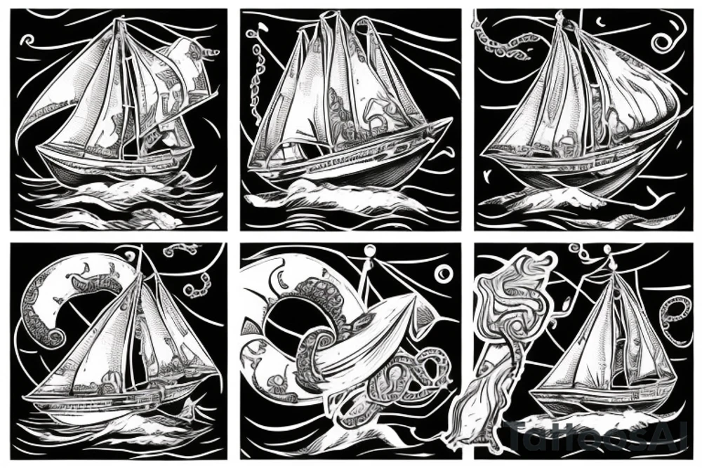 Squid sinking a sailing ship holding a negroni in his tentacle tattoo idea Squid sinking a sailing ship holding a negroni in his tentacle tattoo idea