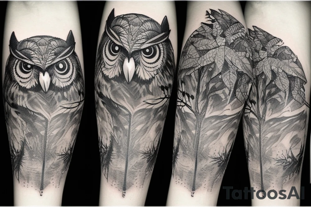 owl in the forest tattoo idea