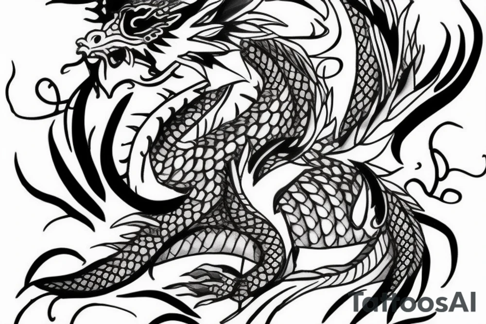 Female dragon with blossom flower tattoo idea