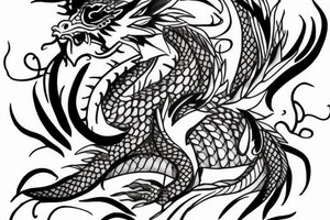 Female dragon with blossom flower tattoo idea