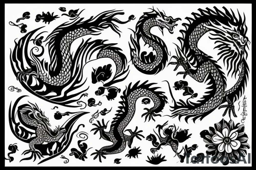 dragon with flowers upper arm tattoo idea