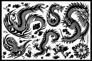 dragon with flowers upper arm tattoo idea