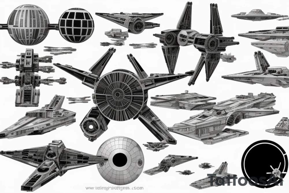 death star, x wing, tie fighter tattoo idea