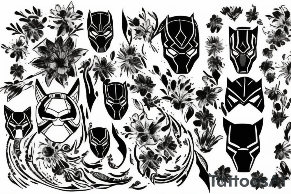 Black Panther and flowers tattoo idea