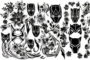 Black Panther and flowers tattoo idea