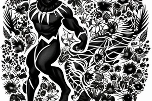Black Panther and flowers tattoo idea