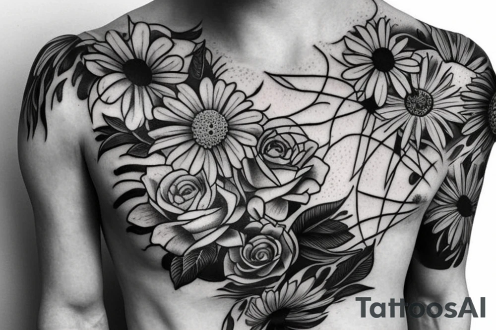 Panther and flowers tattoo idea