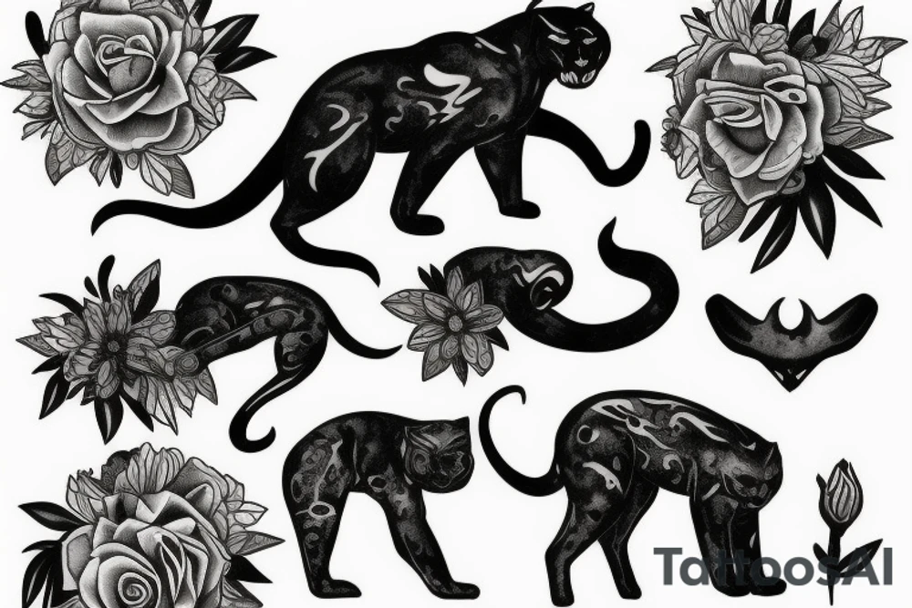 Panther and flowers tattoo idea