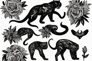 Panther and flowers tattoo idea
