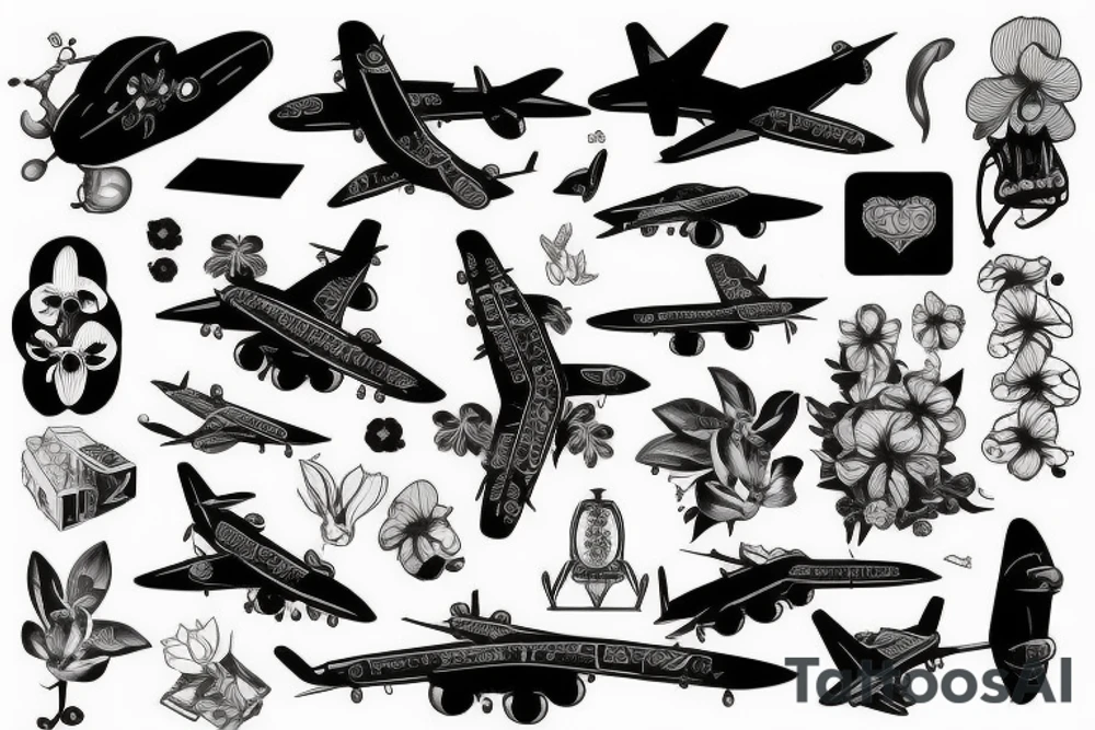 Airplane with orchid tattoo idea