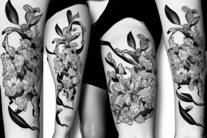Coral reef, orchid, and airplane interacting tattoo idea