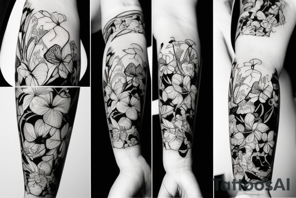 A pen and an orchid intertwined tattoo idea