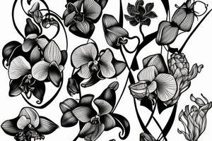 A pen and an orchid intertwined tattoo idea