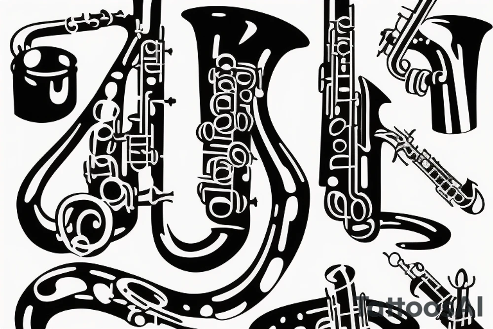 black pitbull playing a saxophone tattoo idea
