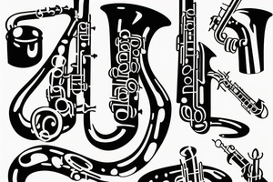 black pitbull playing a saxophone tattoo idea