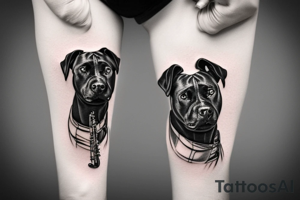 black pitbull playing a saxophone tattoo idea