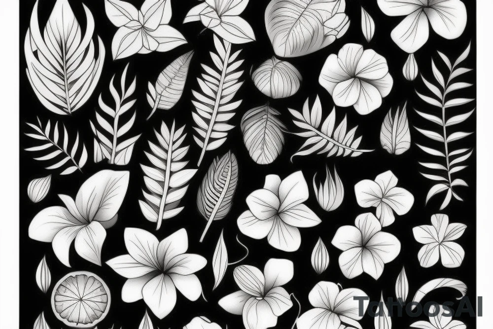 Bold tropical flowers tattoo idea