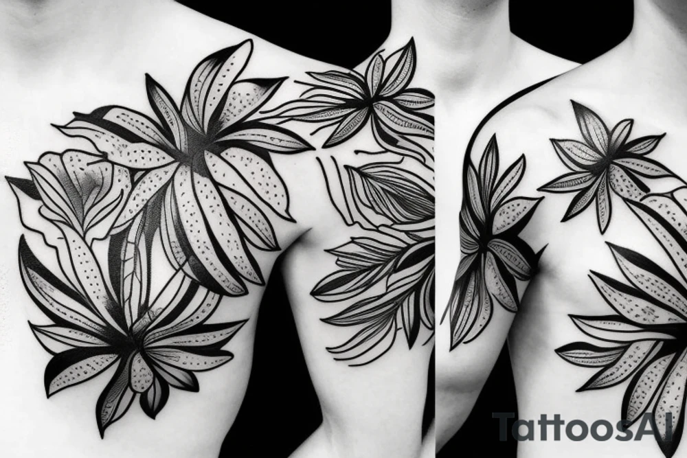 Bold tropical flowers tattoo idea