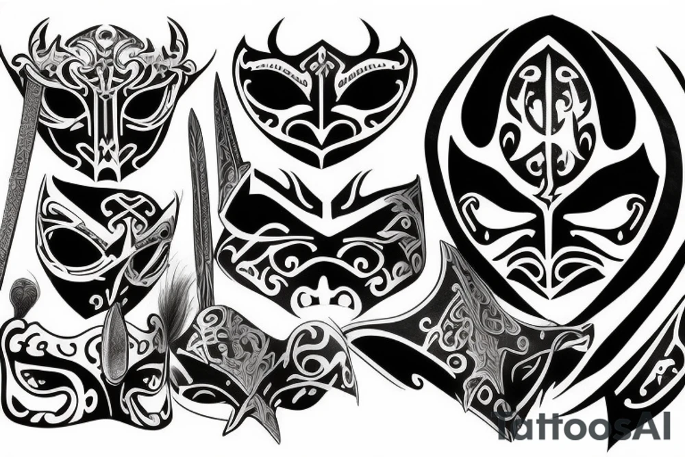 Theatre mask, lord of the rings, sword tattoo idea
