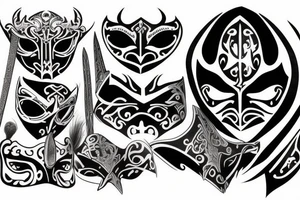 Theatre mask, lord of the rings, sword tattoo idea
