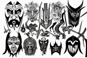 Theatre mask, lord of the rings, sword tattoo idea