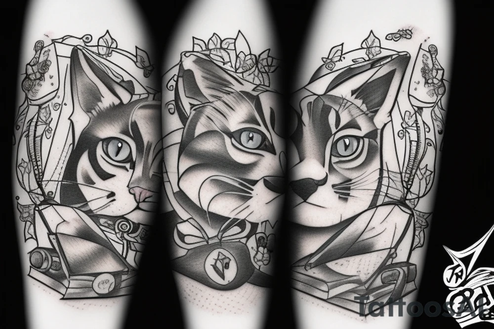 two feline friends on a couch playing video games tattoo idea