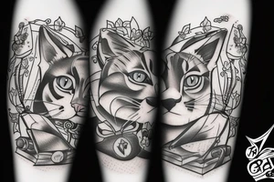 two feline friends on a couch playing video games tattoo idea
