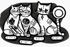 two feline friends on a couch playing video games tattoo idea