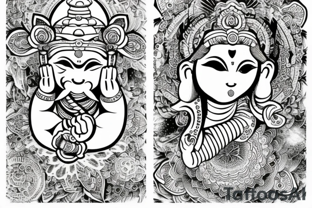 Shakuhachi Ganesh flower love tattoo idea