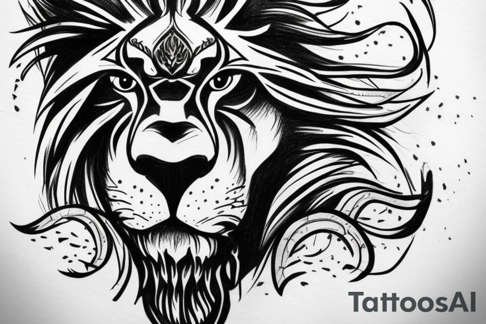 lion head looking straight with fierce eyes, right before it pounces tattoo idea