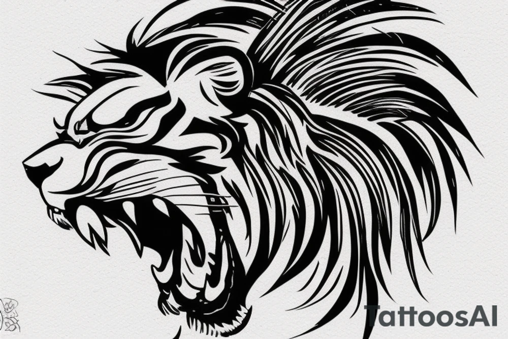 lion head looking straight with fierce eyes, right before it pounces tattoo idea