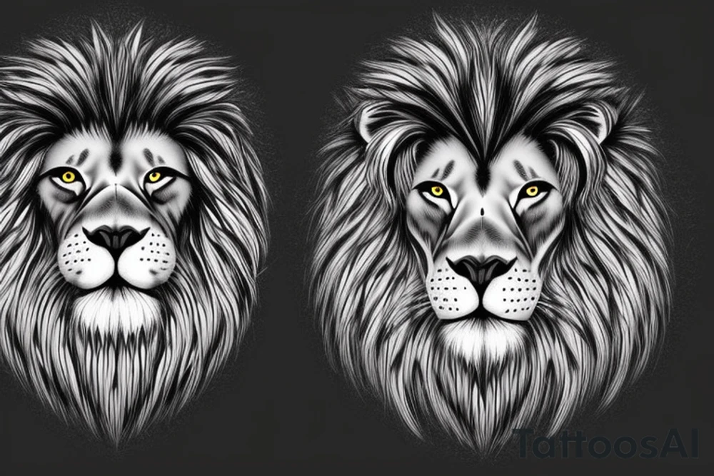 natural realistic lion head straight with fierce eyes with a lot of fur tattoo idea