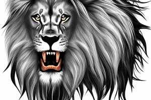 natural realistic lion head straight with fierce eyes with a lot of fur tattoo idea