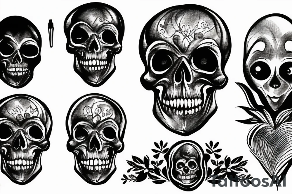 Human skull with heart shaped eyes tattoo idea